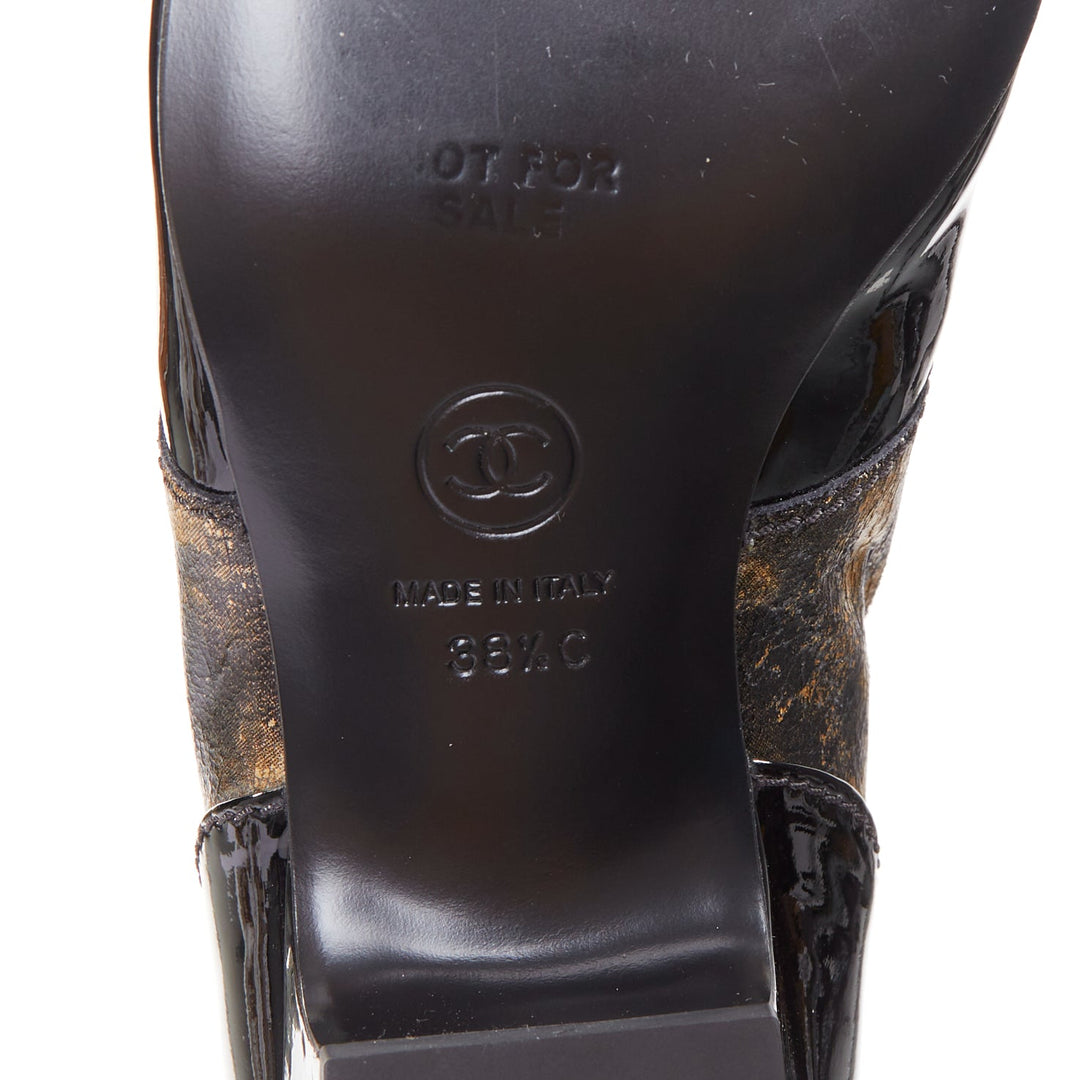 CHANEL 2018 Runway Forest Fairies black gold pointed square toe CC oxford EU38.5