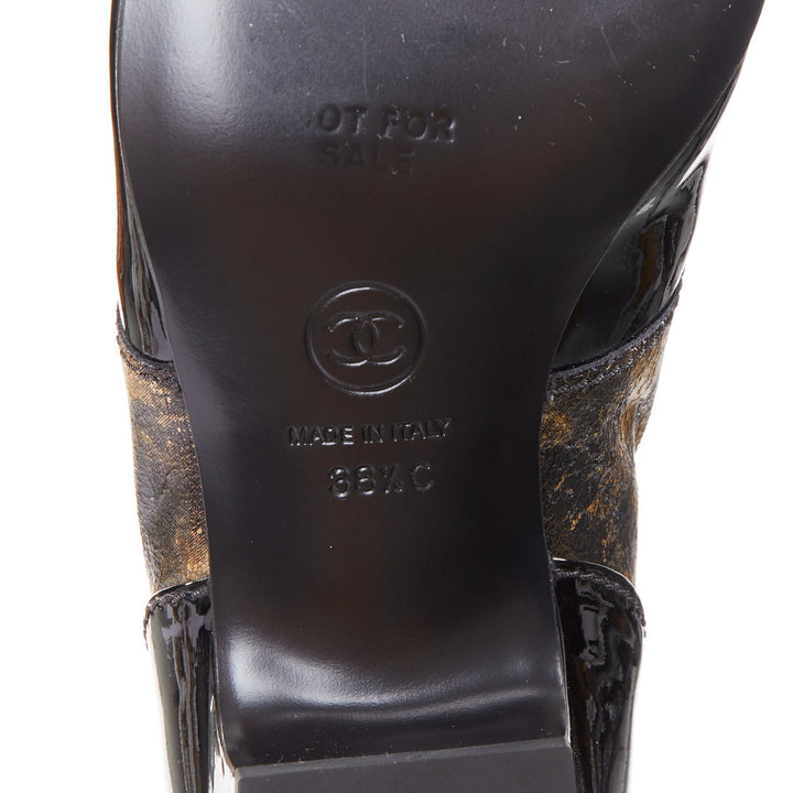 CHANEL 2018 Runway Forest Fairies black gold pointed square toe CC oxford EU38.5