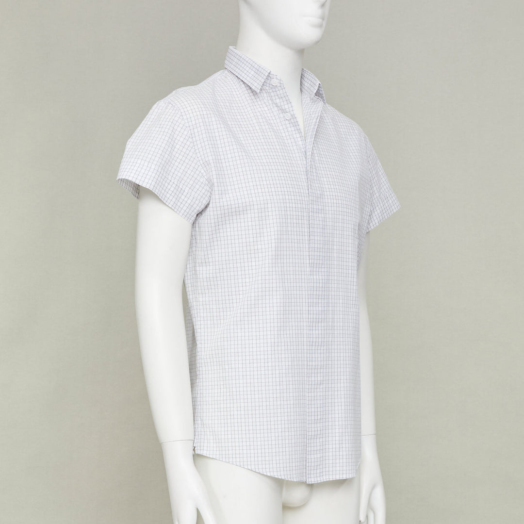 DIOR HOMME grey pinstripe grid cotton poplin short sleeve dress shirt EU39 M
