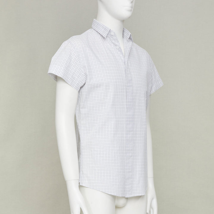 DIOR HOMME grey pinstripe grid cotton poplin short sleeve dress shirt EU39 M