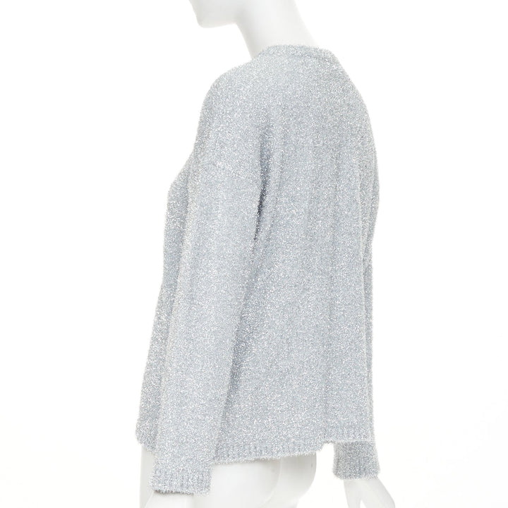 OFF WHITE Virgil Abloh 2019 silver lurex OFF graffiti graphic sweater IT38 XS