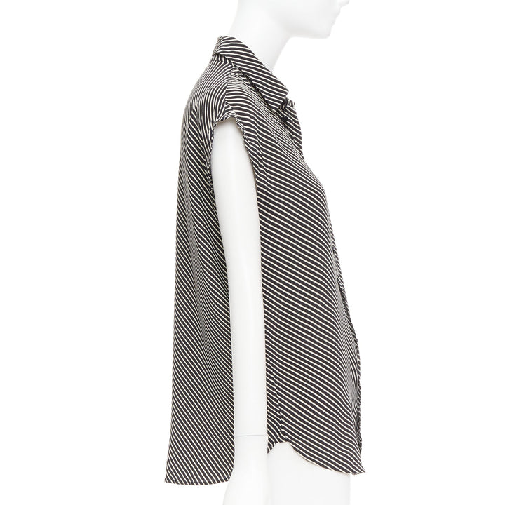 SAINT LAURENT 2015 100% silk diagonal striped sleeveless blouse FR34 XS