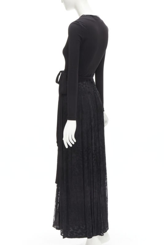 DIANE VON FURSTENBERG black silk bead embellished wrap maxi dress US0 XS