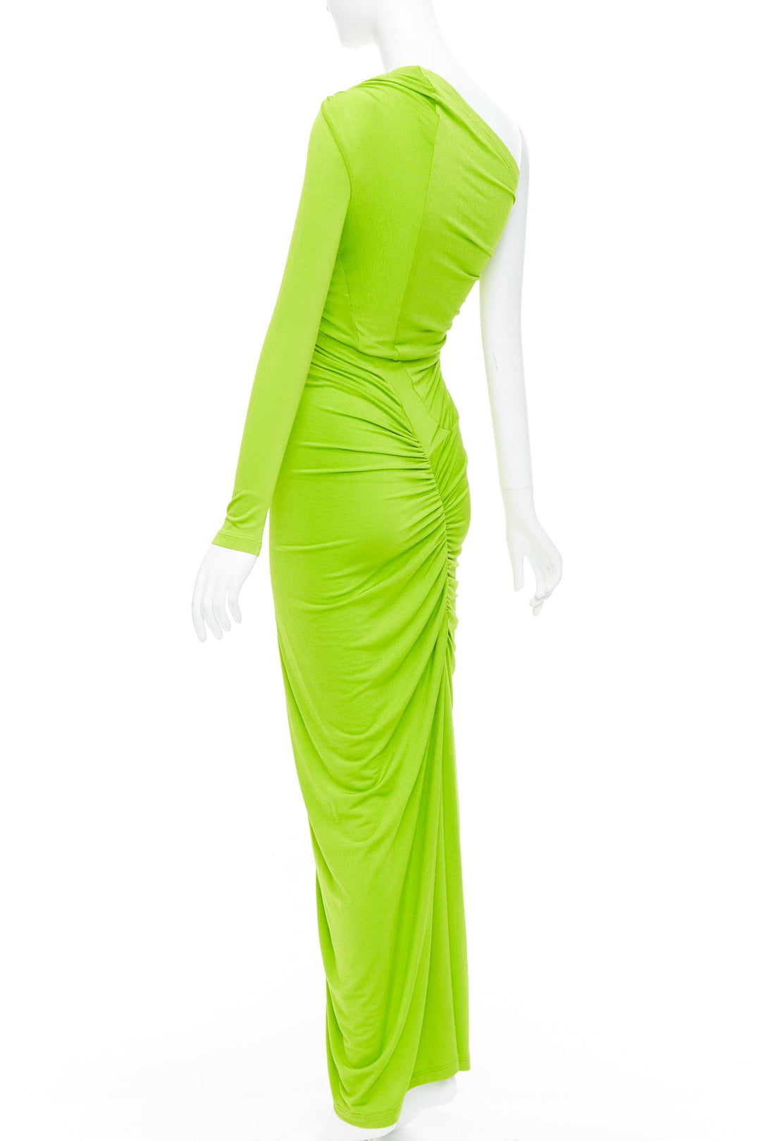 ATLEIN Runway green viscose ruched panels one sleeve dress FR34 XS