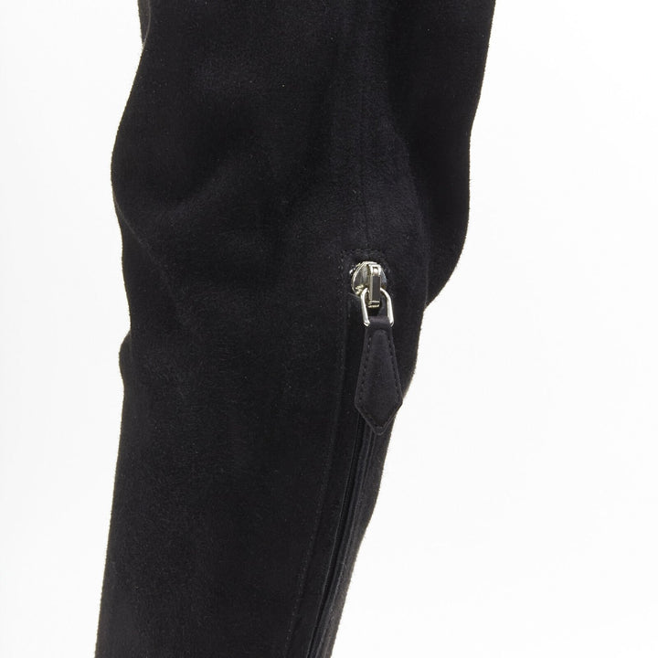 MIU MIU black suede jewelled crystal heel pull on over knee boot EU37