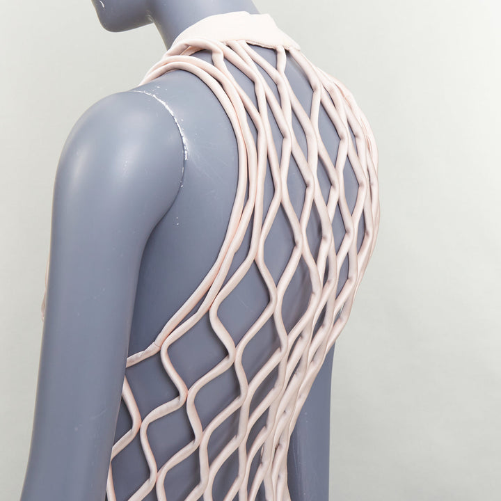 BALENCIAGA 2015 Runway pink satin 3D net high neck vest top