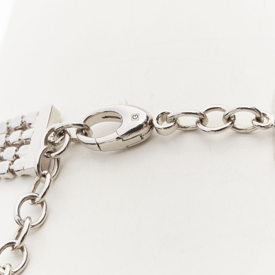 rare GUCCI ALESSANDRO MICHELE silver crystal GG triangle tassel  necklace