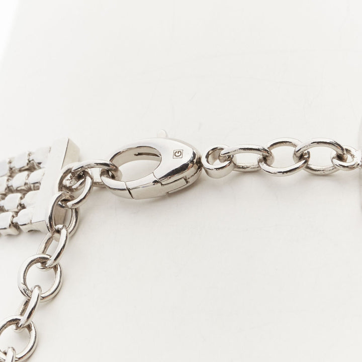 rare GUCCI ALESSANDRO MICHELE silver crystal GG triangle tassel  necklace