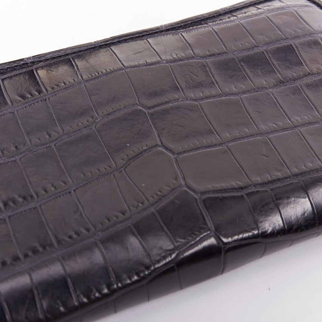 BOTTEGA VENETA midnight blue scaled leather zip around long wallet