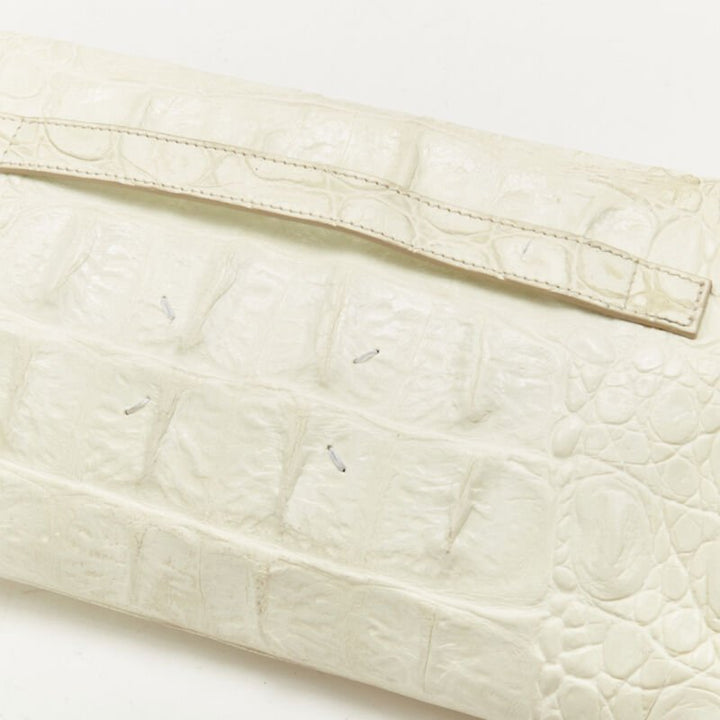 MAISON MARGIELA VIntage off white mock croc leather oversized flap clutch bag