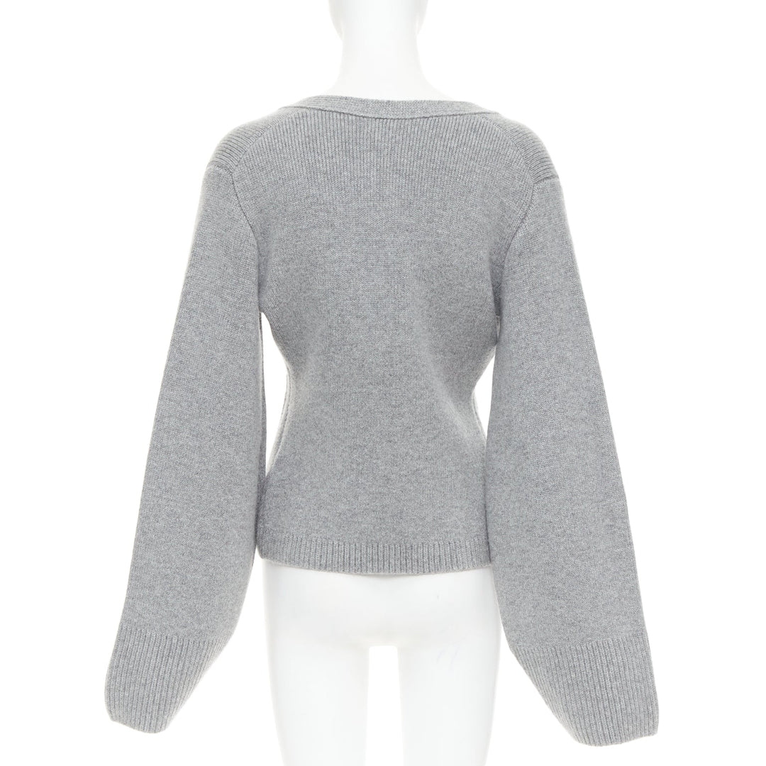 KHAITE The Scarlet grey cashmere blend geometric cuff V neck cardigan XS