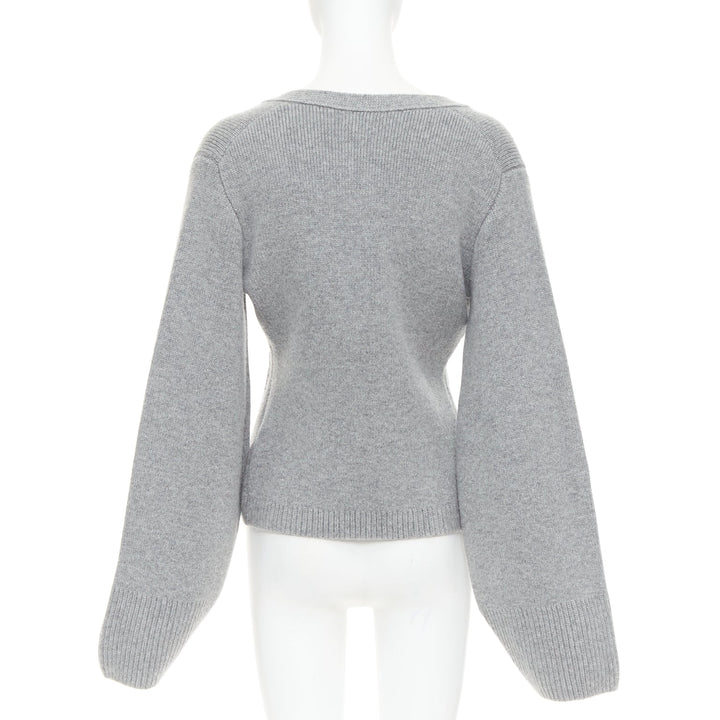 KHAITE The Scarlet grey cashmere blend geometric cuff V neck cardigan XS
