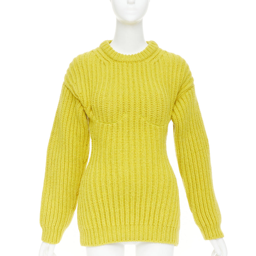PRADA 2021 Runway yellow Shetland wool built in bra corset bust sweater IT38 XS