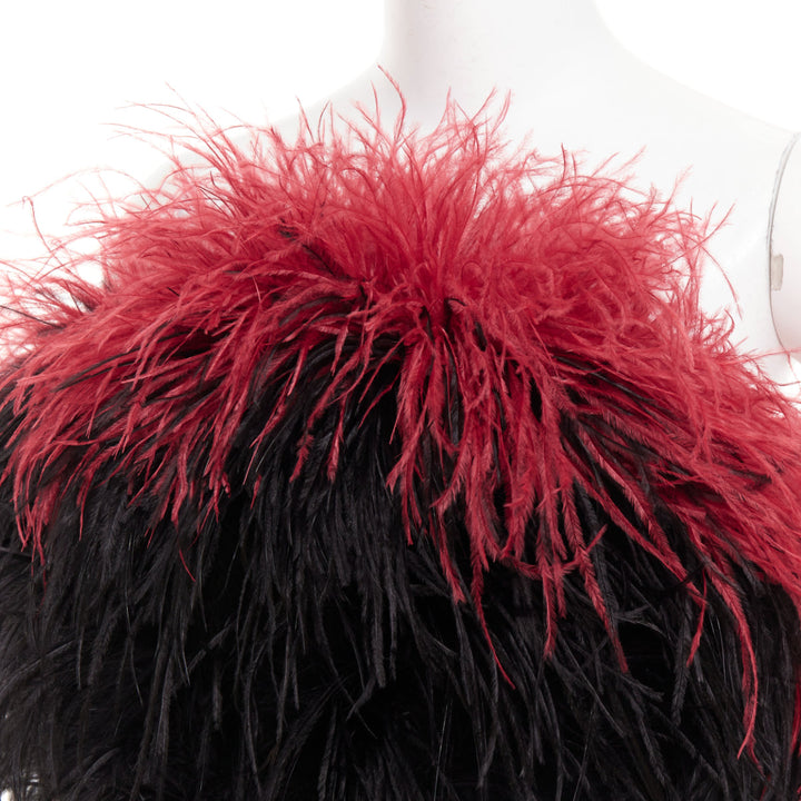 rare ALEXANDRE VAUTHIER COUTURE SS2022 Runway black red ostrich feather dress