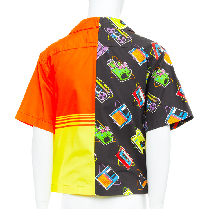 PRADA 2020 Double Match orange cassette print cotton short sleeve boxy shirt M