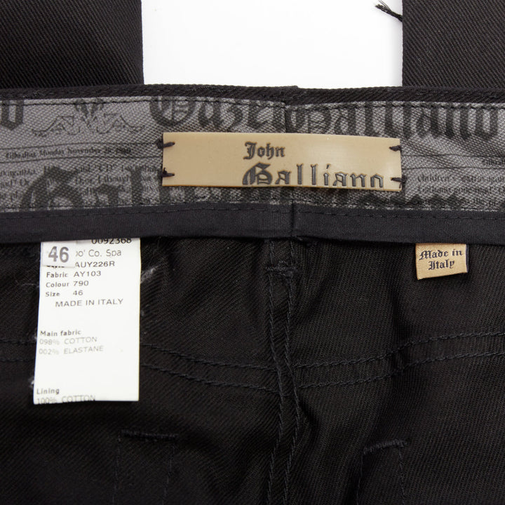JOHN GALLIANO black cotton floral fringe embellished bootcut jeans FR46 S