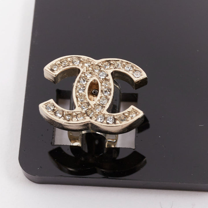 CHANEL silver tone crystal pave CC logo cable clips phone charm Set of Two