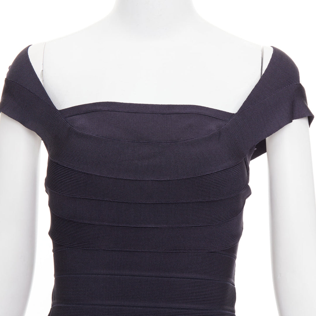 HERVE LEGER dark blue square neck bodycon bandage dress XXS