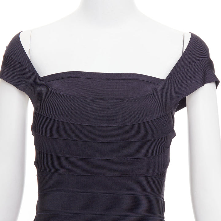 HERVE LEGER dark blue square neck bodycon bandage dress XXS