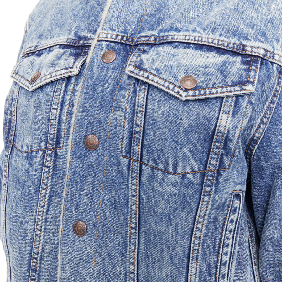 CELINE 2021 Hedi Slimane bleached denim cream shearling lined trucker jacket XS