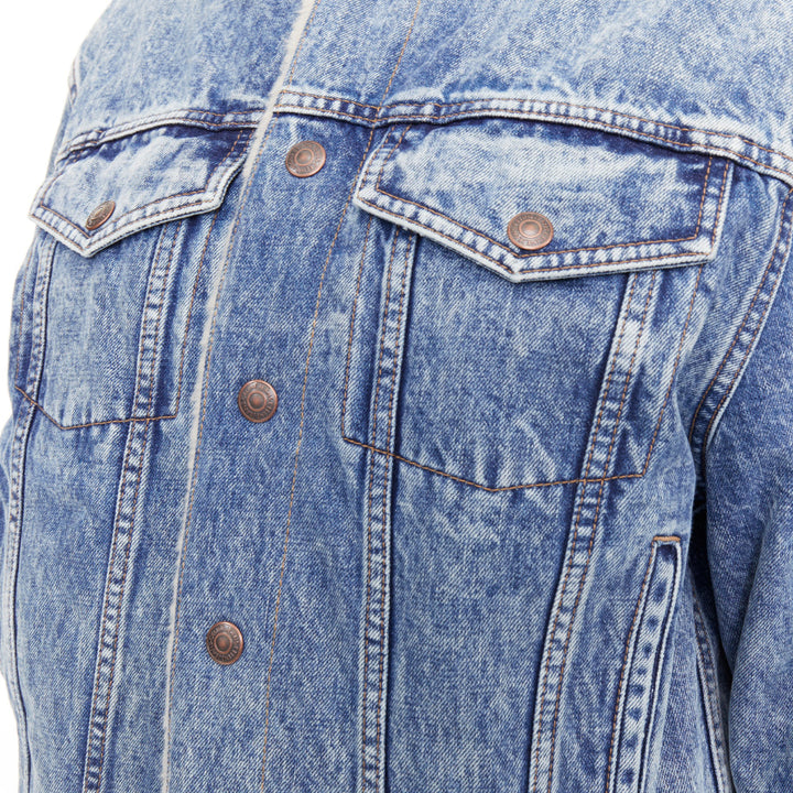 CELINE 2021 Hedi Slimane bleached denim cream shearling lined trucker jacket XS