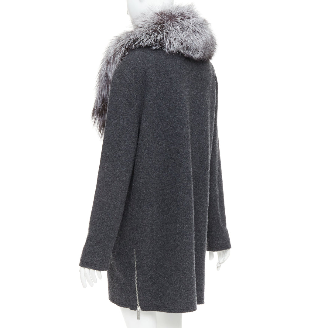 MICHAEL KORS COLLECTION grey fur collar dark grey wool side zip coat