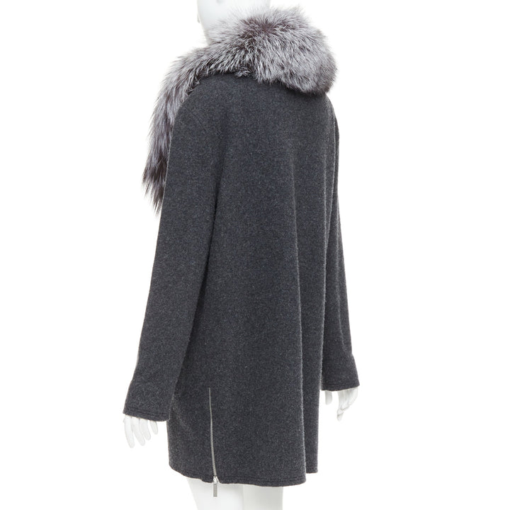 MICHAEL KORS COLLECTION grey fur collar dark grey wool side zip coat