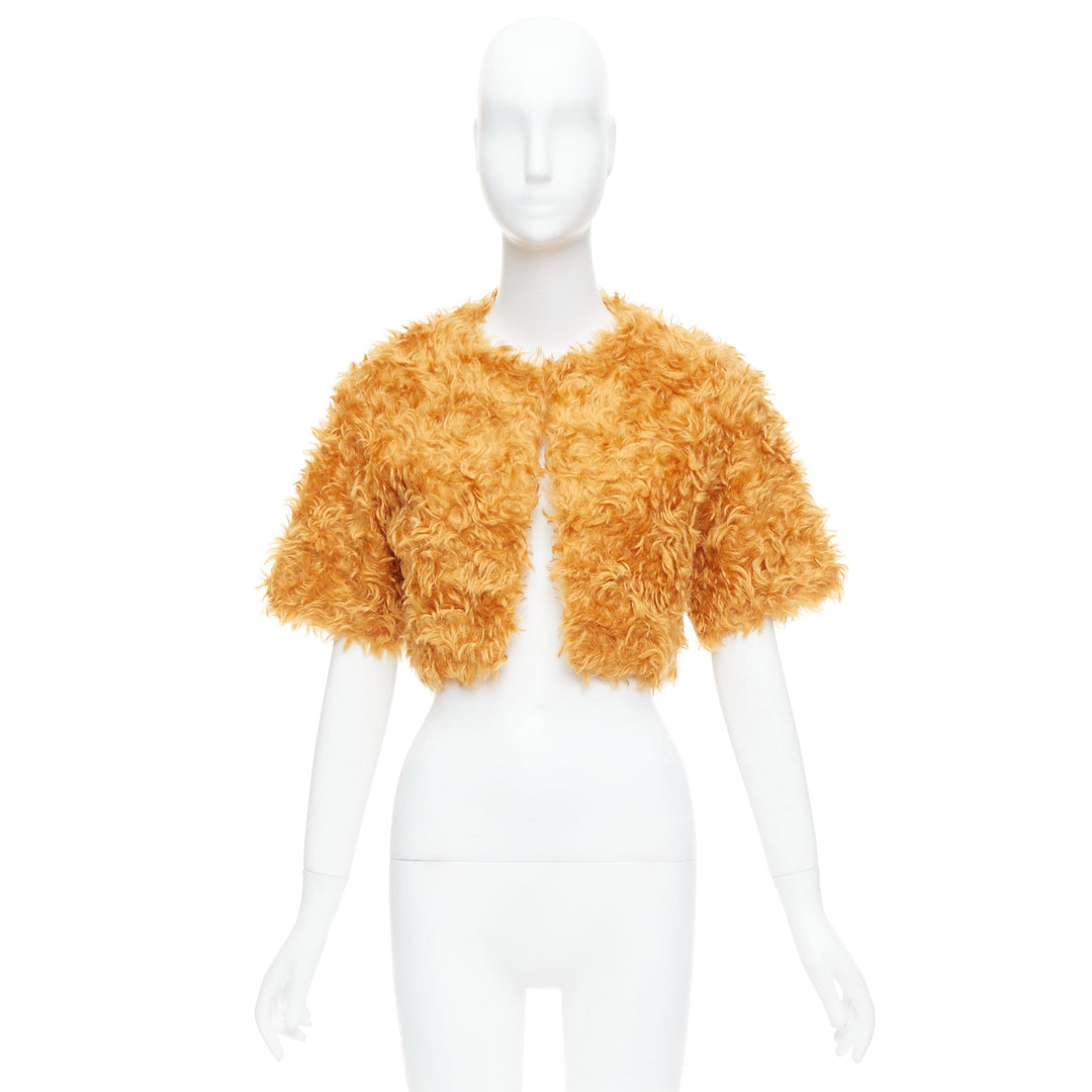 PRADA 2007 Runway orange mohair cotton furry cropped jacket IT38 XS