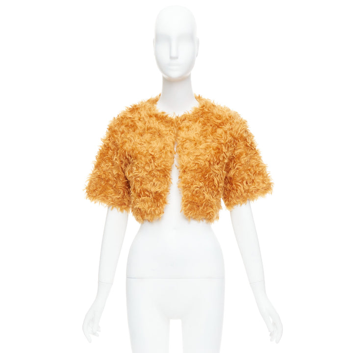 PRADA 2007 Runway orange mohair cotton furry cropped jacket IT38 XS