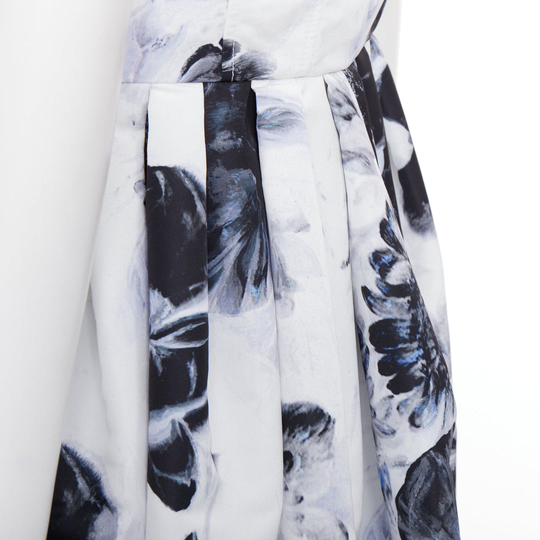 ALEXANDER MCQUEEN 2023 Chiaroscuro ink floral print zip front dress IT38 XS