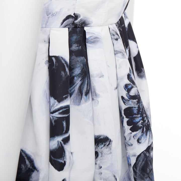 ALEXANDER MCQUEEN 2023 Chiaroscuro ink floral print zip front dress IT38 XS