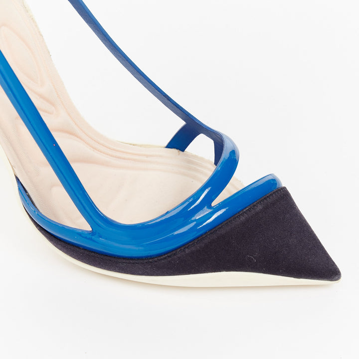 rare CHRISTIAN DIOR 2014 Runway Raf Simons sportif blue satin cut out pumps EU37