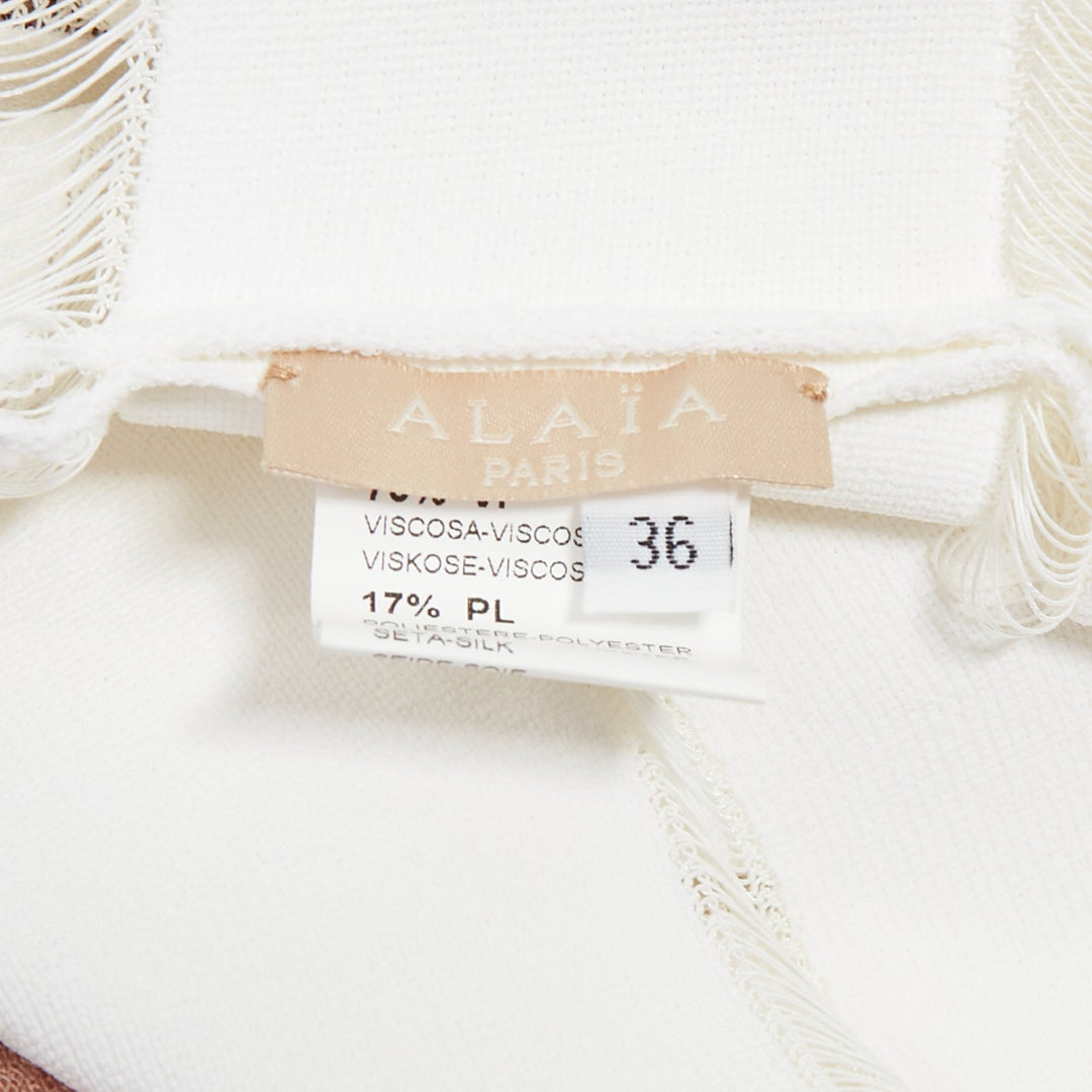 ALAIA ivory viscose blend square neck sheer lattice knit fit flare dress FR36 S
