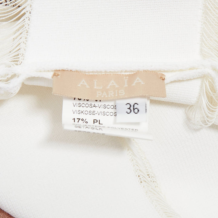 ALAIA ivory viscose blend square neck sheer lattice knit fit flare dress FR36 S
