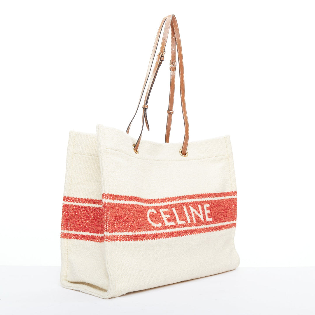 CELINE 2021 Plein Soleil Horizontal Cabas Thais boucle wool logo tote bag