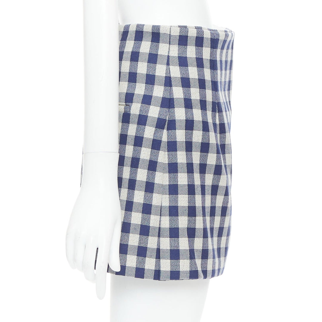 DIOR 100% virgin wool blue cream check mini skort shorts FR36 S