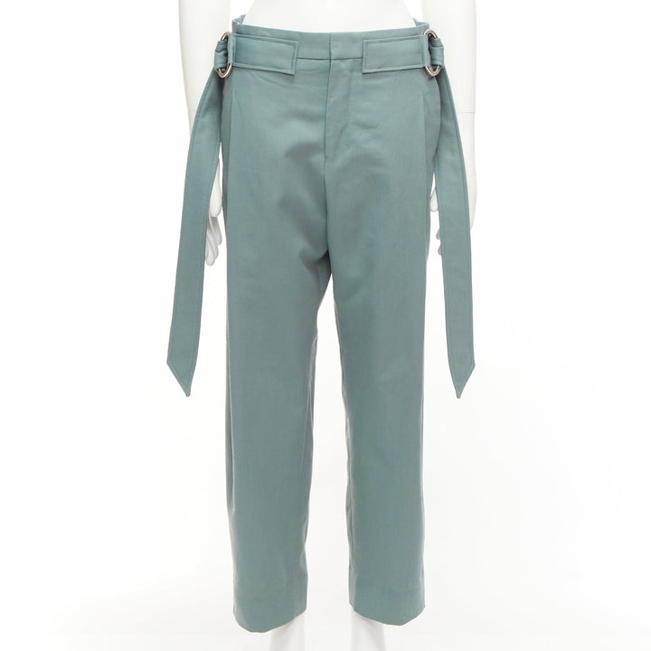 WOOYOUNGMI green eyelet oversized buckles belt cropped trousers IT46 S