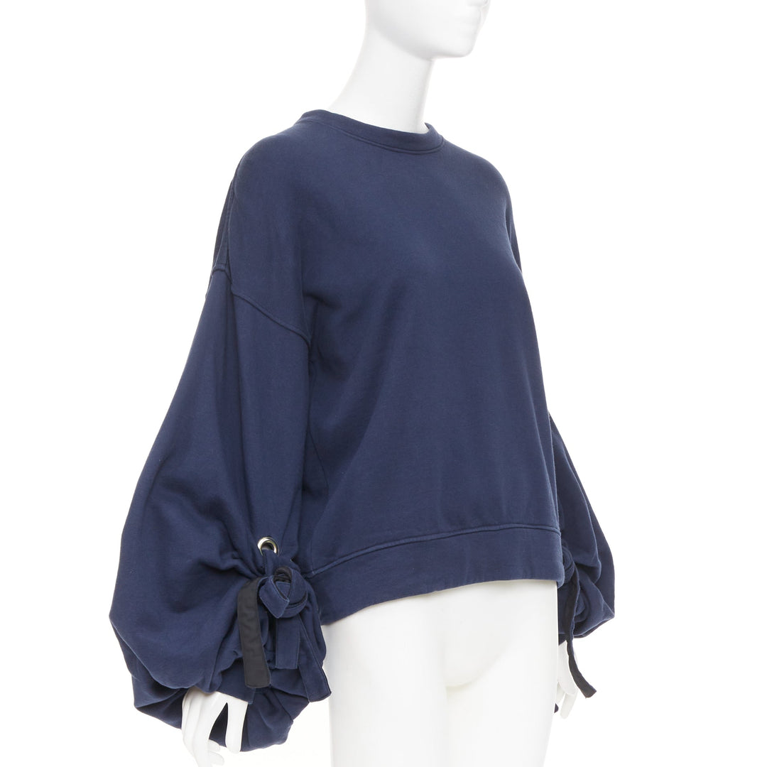 Y PROJECT navy cotton oversized gathered drawstring balloon sleeve sweatshirt S