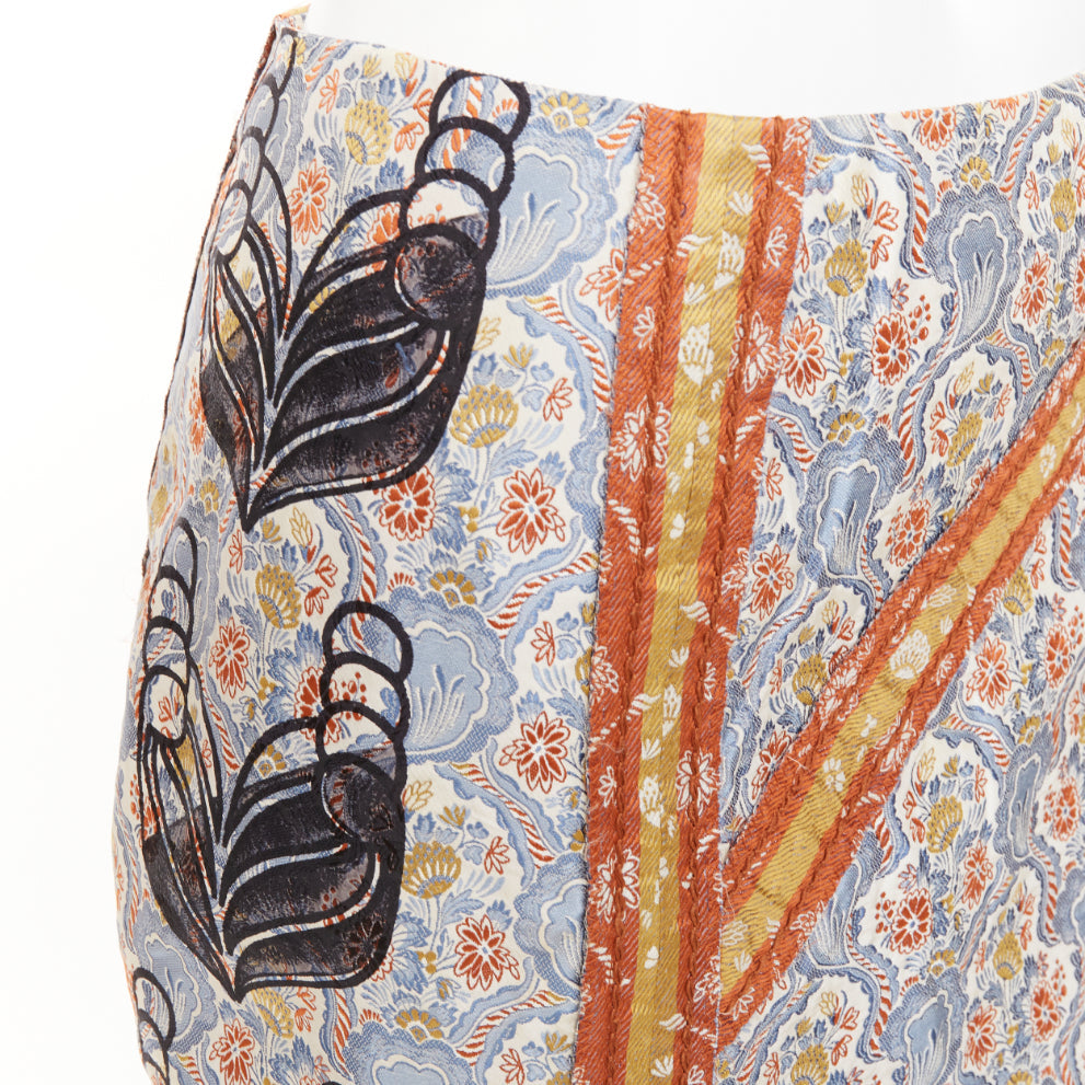 PRADA 2015 paisley oriental border patchwork silk jacquard pencil skirt IT38