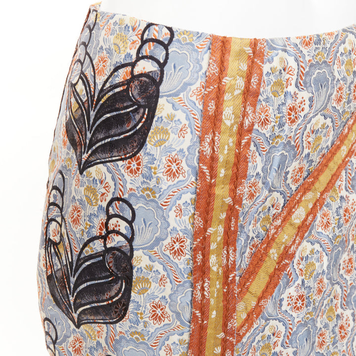 PRADA 2015 paisley oriental border patchwork silk jacquard pencil skirt IT38
