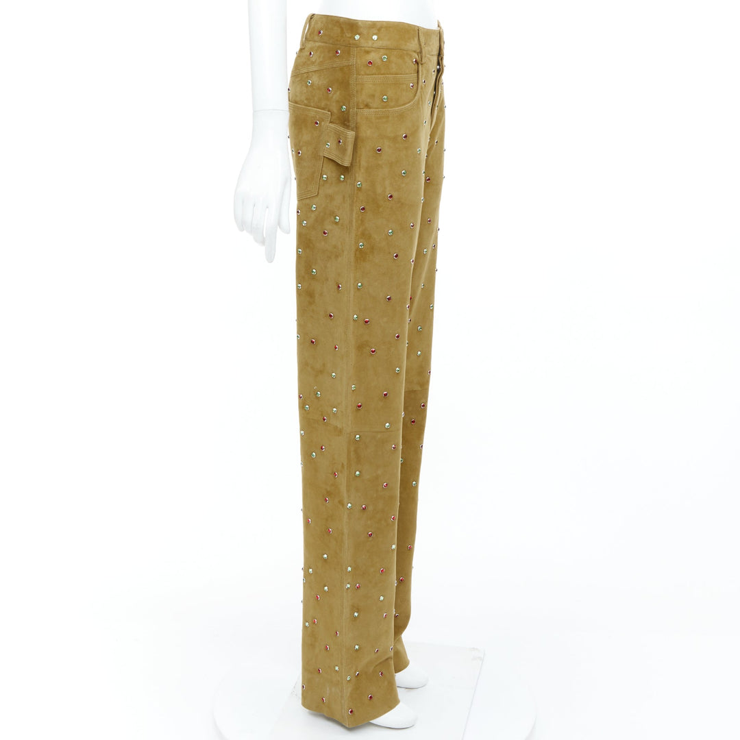 rare BOTTEGA VENETA 2021 Runway brown crystal embellished suede pants IT38 XS