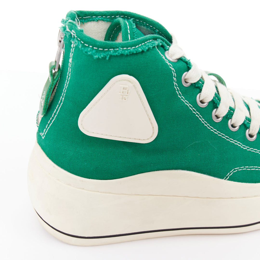 R13 Kurt bright green distressed canvas chunky platform high top sneakers EU37