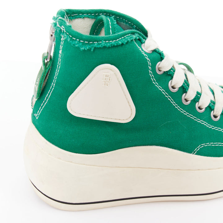R13 Kurt bright green distressed canvas chunky platform high top sneakers EU37