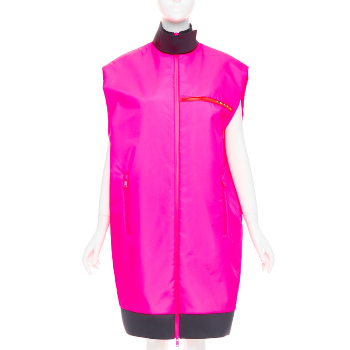 rare PRADA 2018 Runway Look48 neon pink red zip vest dress IT38 XS Celine Dion