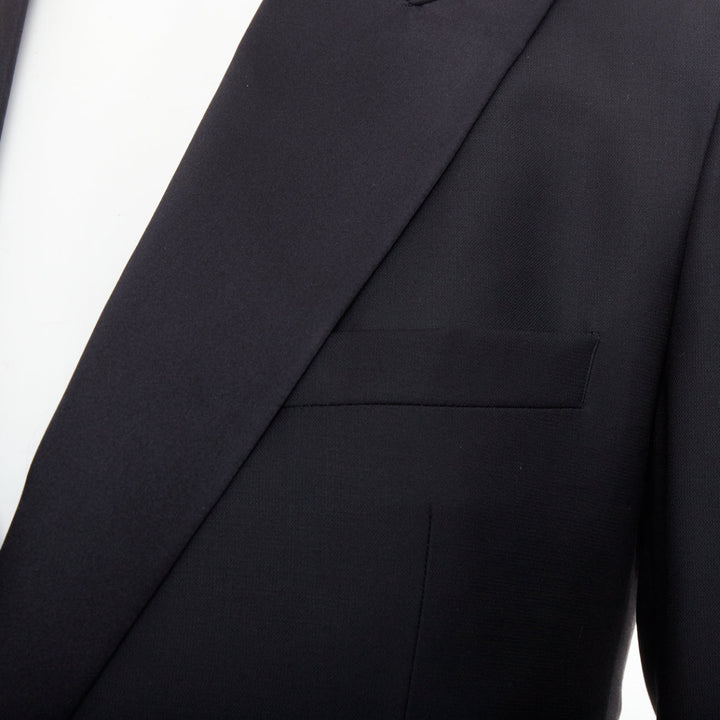 HAYWARD black wool mohair peak lapel double breasted tuxedo suit Sz36 XS