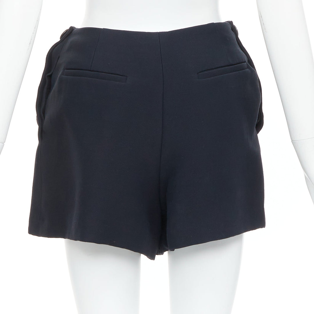 CHRISTIAN DIOR black wool silk nautical pleated front skirt FR34 XXS