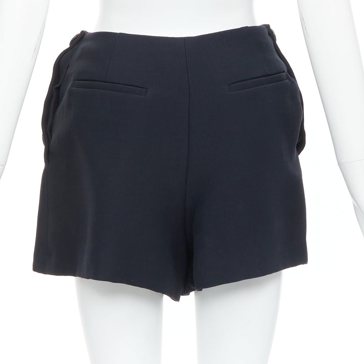 CHRISTIAN DIOR black wool silk nautical pleated front skirt FR34 XXS