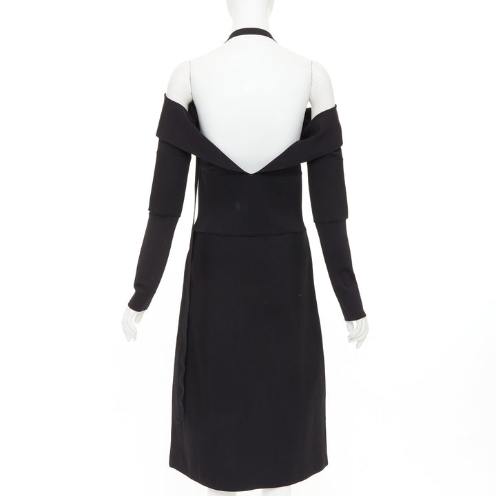 FERRAGAMO Maximilian Davis black gold Gancini halter knee dress L