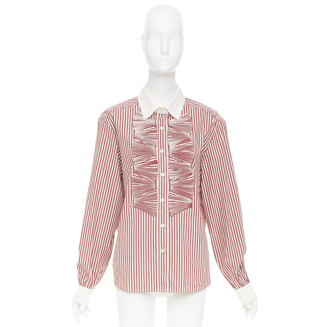 OSCAR DE LA RENTA S08 Stripe Pleated Placket Contrast Collar top US16 4XL
