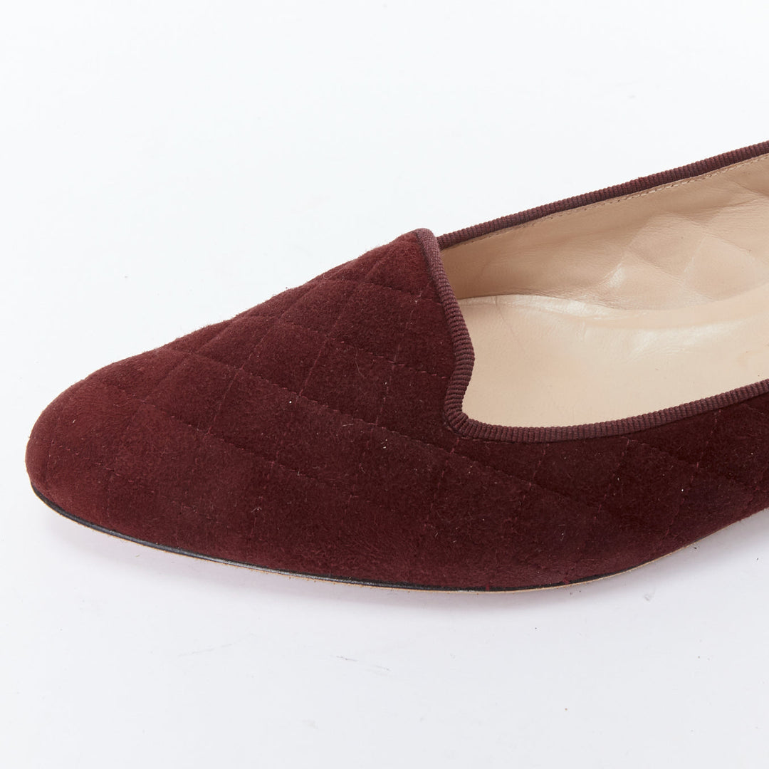 MANOLO BLAHNIK burgundy quilted suede square toe loafer flats EU39